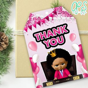 African Girl Boss Baby Thank you tag Template to Print at Home Instant Download