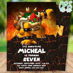 Editable Bowser Super Mario Bros Birthday Invitation Digital File