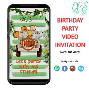 Safari Jungle Video Invitation Digital Template Customizable Instant Download