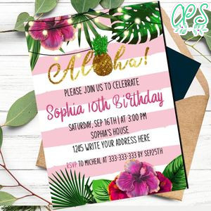 Aloha Birthday Invitation - Tropical Pineapple Party Invitation - Luau Invitation