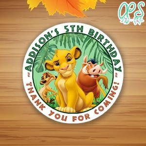 Custom Lion King Birthday Round Sticker Label digital template to print at home Instant Download