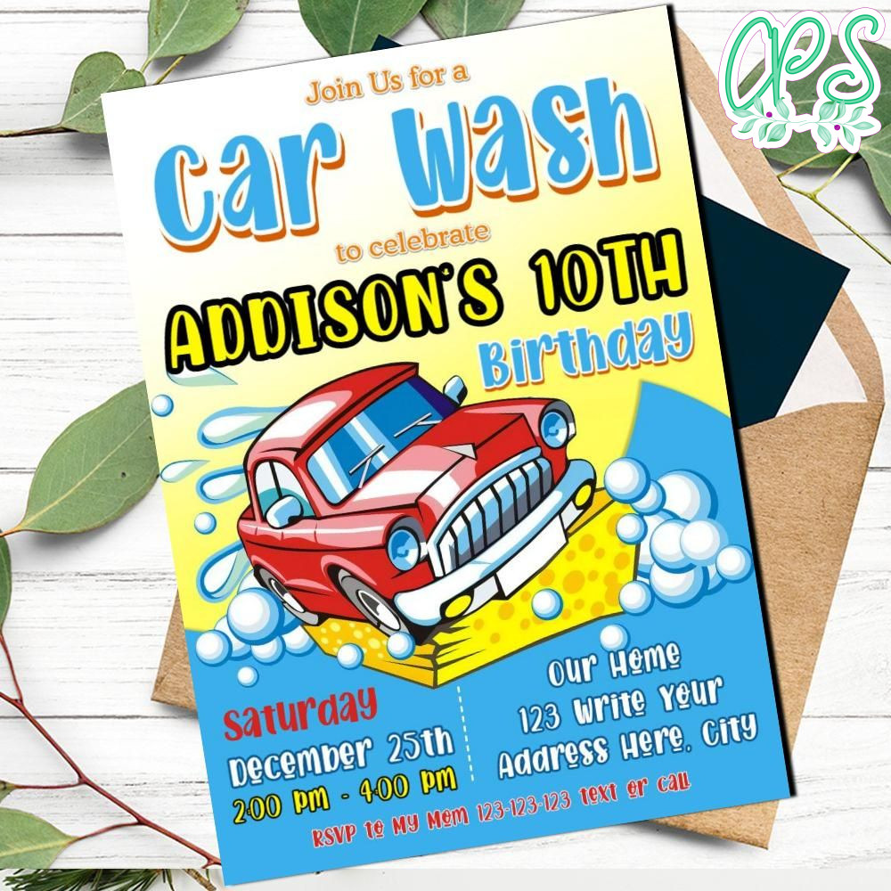 Car wash Invitation Customizable template DIY CustomPartyShirts Studio