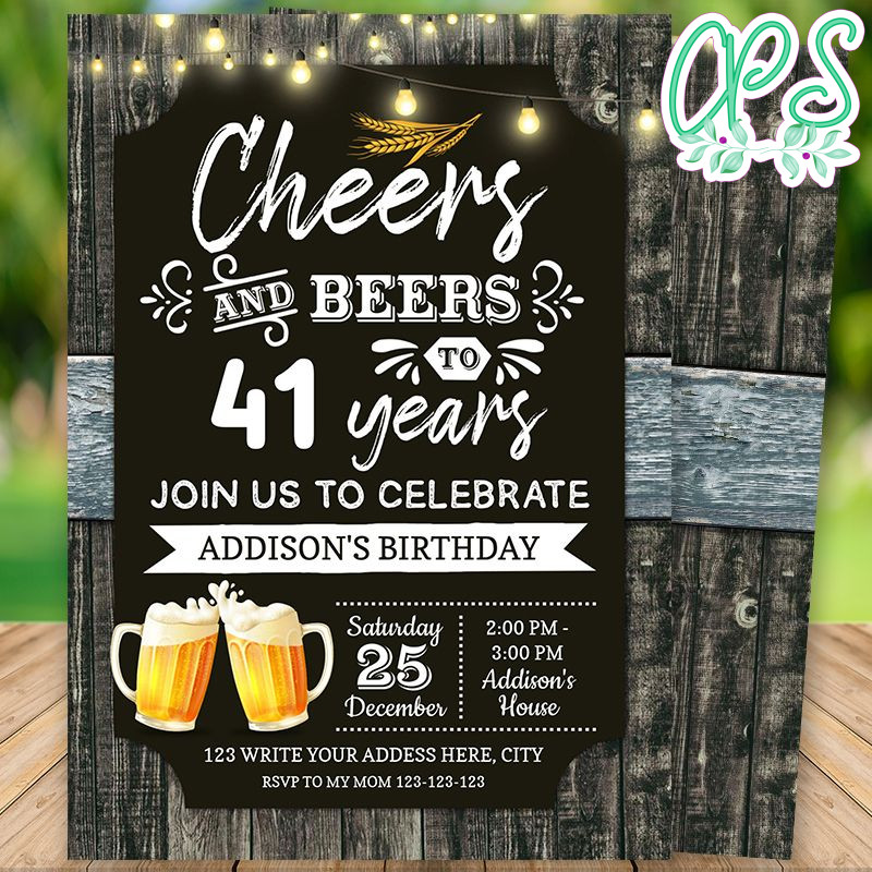 Printable 41st Cheers and Beers Birthday Party Invitation DIY ...