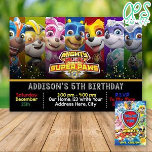 Editable Mighty Pups Paw Patrol Birthday Invitations and Free Thank You Card  Instant Download