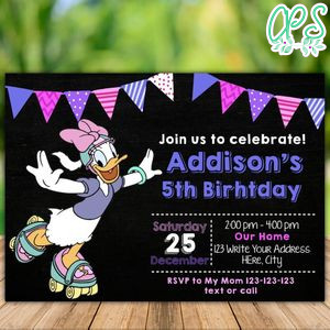Printable Daisy Duck Roller Skating Birthday Party Invitation Instant Download