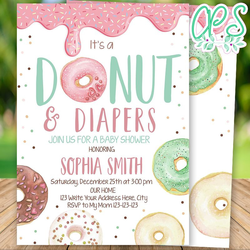 Printable Donuts and Diapers Baby Shower Invitation DIY CustomPartyShirts