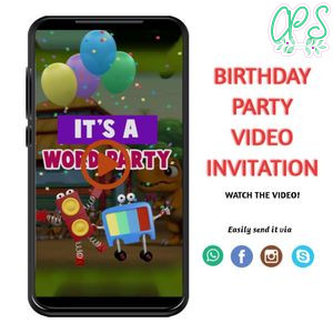 Digital Word party Customizable Mp4 Video Invitation File Template Instant Download