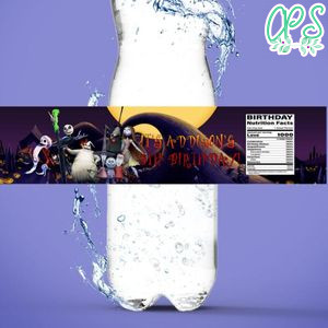 nightmare before christmas Water Bottle Label Template to Print at Home Instant Download