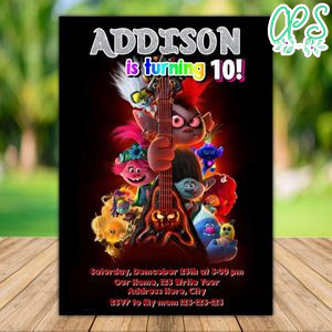 Printable Trolls World Tour Birthday Invitation Template Instant Download