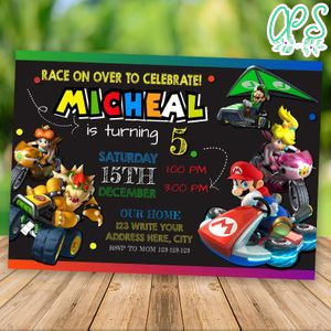 Editable Mario RACE ON OVER - Mario Kart Party Invitation Instant Download