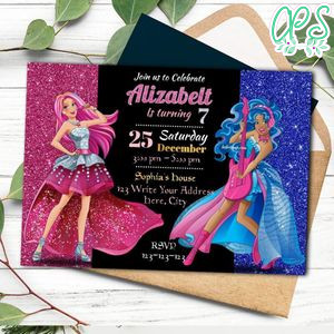 Barbie rocker Invitation Customizable Template Instant Download