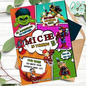 Editable Superhero Avengers Birthday Invitation Instant Download