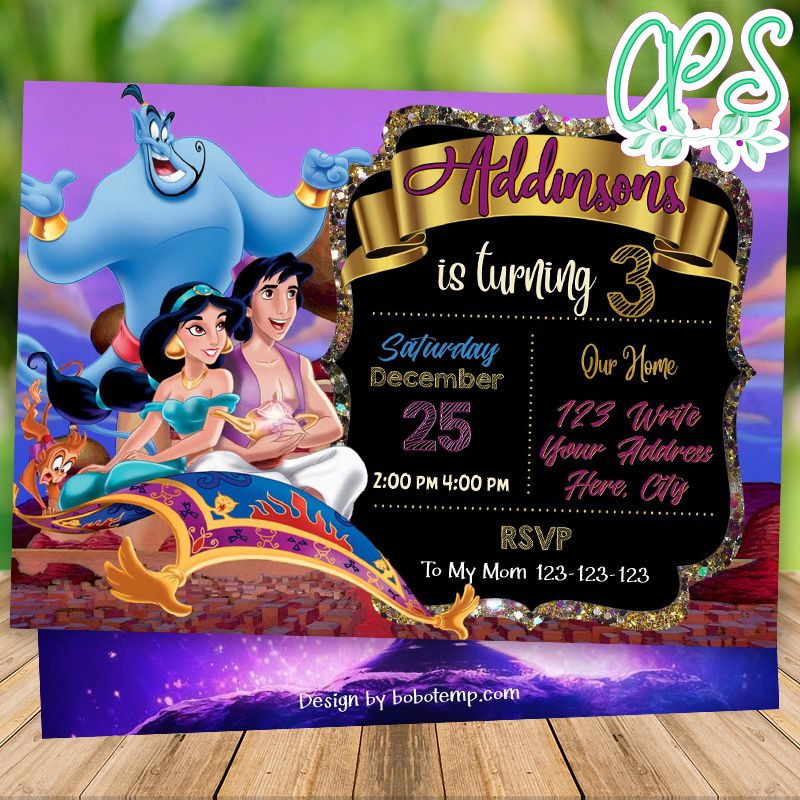 Editable Aladdin princess jasmine invitation Instant Download