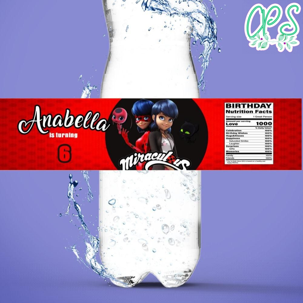 Miraculous ladybug Water Bottle Label Template DIY CustomPartyShirts