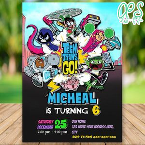 Editable Superhero Teen Titans Go Birthday Invitation Digital File