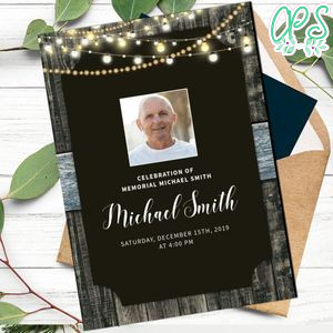 Printable String Lights Wood Memorial Card Template Instant Download