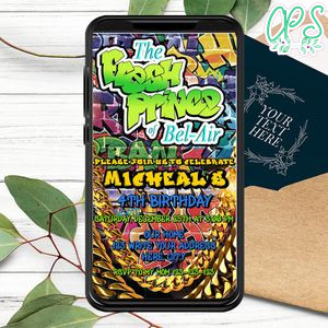 Mobile The fresh prince of Bel Air Birthday Electronic Invite Invitation Instant Download