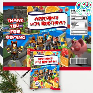 Roblox Birthday Fruit Snack Bag Digital File Printable Instant Download