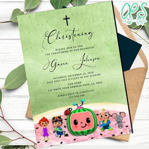 Cocomelon Christening Invitation Template to Print at Home Instant Download