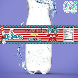 Dr. Suess Birthday Water Bottle Label Template to Print at Home Instant Download