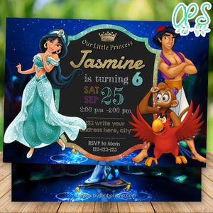 Editable Aladdin Princess Jasmine Birthday Party Invitation Digital File