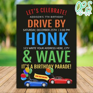 Printable Drive By Honk and Wave Car Parade Invitation Template Instant Download