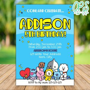 Printable BT21 Birthday Party Invitation Instant Download