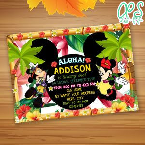 Mickey Mouse Hawaiian Invitation Template to Print at Home Instant Download