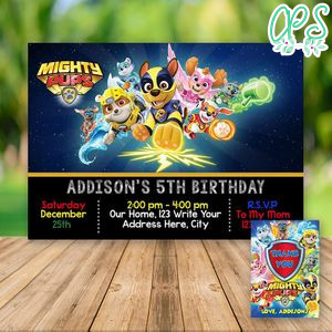 Editable Mighty pups Paw Patrol Invitation and Free Thank You Card  Instant Download