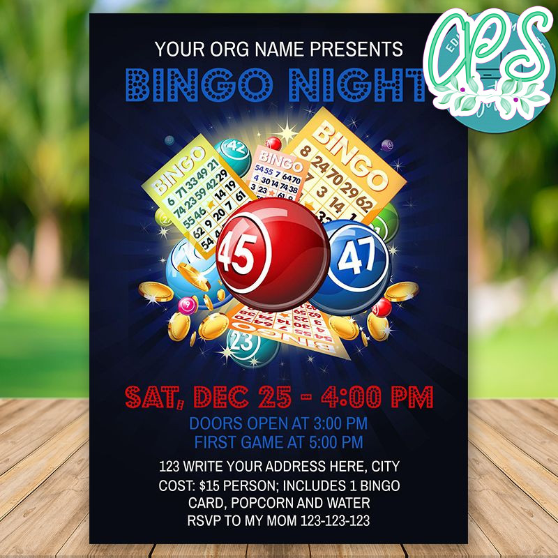 Printable Bingo Night Poster Instant Download CustomPartyShirts Studio