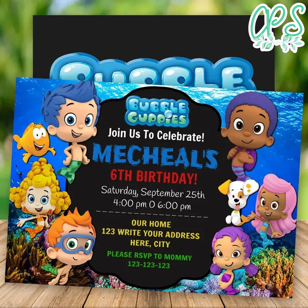 Editable Bubble Guppies Birthday Invitation Girl DIY | Partyinvitedesign