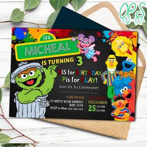 Oscar the grouch Invitation Template to print at home Instant Download