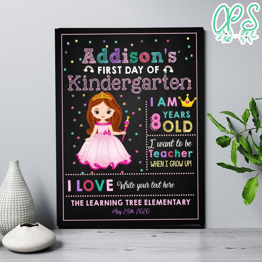 Princess First Day of Kindergarten Chalkboard Sign Printable ...