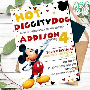 Hot Diggity Dog Invitation Template to Print at Home Instant Download