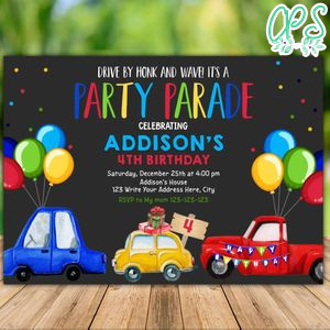 Printable Drive By Parade Birthday Invitation and Free Thank You Tag Instant Download