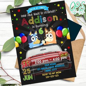 Bluey Drive By Birthday Parade Invitation Printable Instant Download