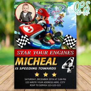 Custom Mario Kart Birthday Invitation With Photo Instant Download