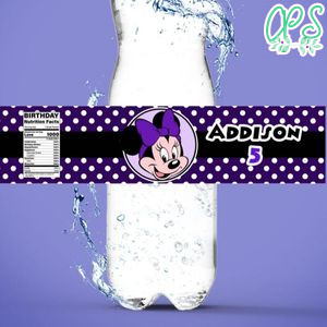 Minnie Mouse Purple Polka Dot Birthday Water Bottle Label Template to Print at Home Instant Download