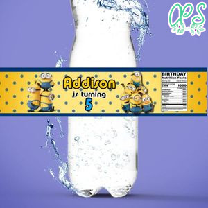 Minnios Water Bottle Label Template to Print at Home Instant Download