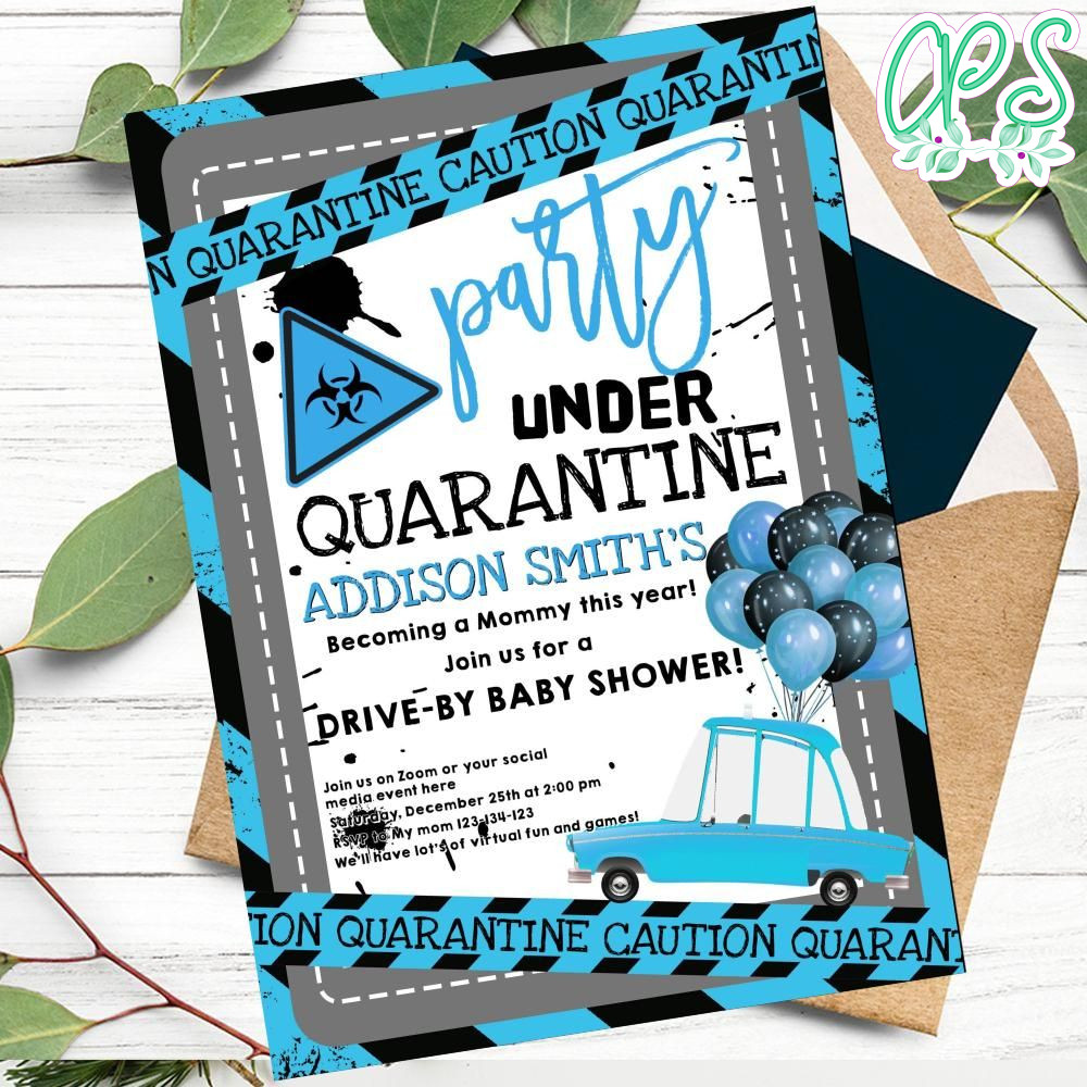 Printable Boy Party Under Quarantine Baby Shower Invitation DIY