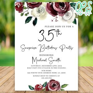 Editable Surprise 35th Women Birthday Invitation Instant Download