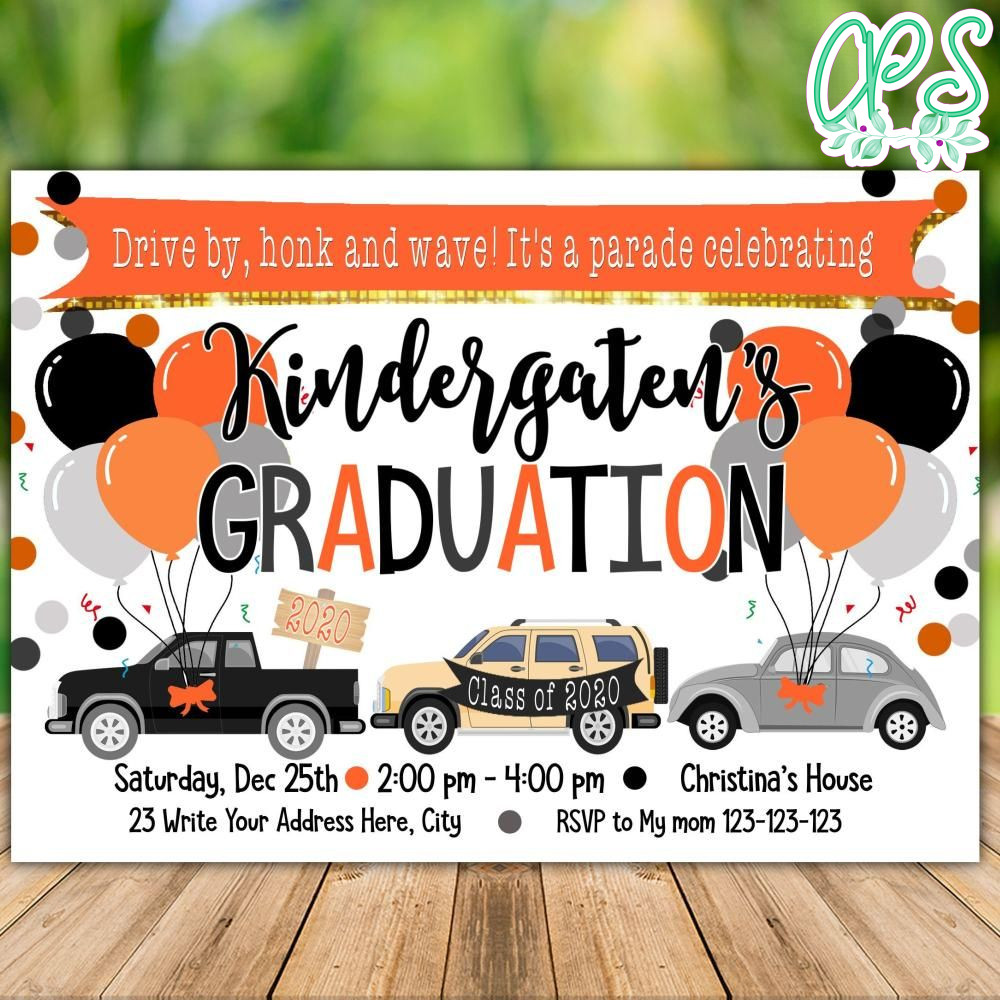 Printable Car Parade Kindergartens Graduation Invitation DIY
