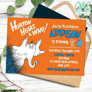 Horton Hears a Who! Invitation Template to Print at Home Instant Download
