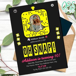 Snap Chat Invitation Template to print at home Instant Download