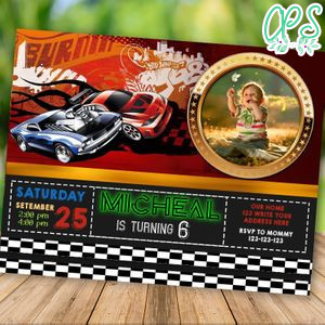 Editable Hot Wheels Birthday Invitation With Photo Digital File