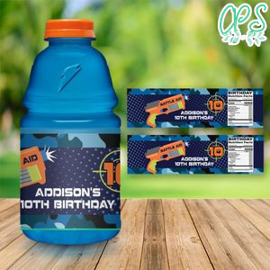 Nerf Dart Wars Birthday Gatorade Label Template to Print at Home Instant Download