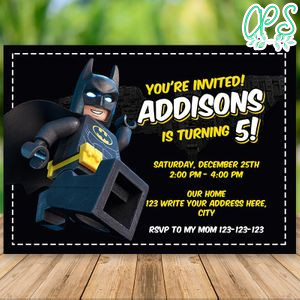 Editable Lego Batman Party Invitation Instant Download