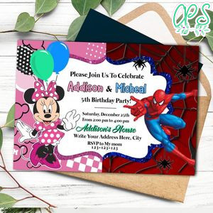 Sibling Minnie Mouse Spiderman Invitation Printable Instant Download