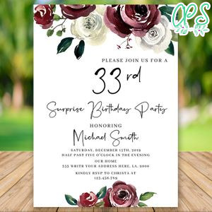 Editable Surprise 33rd Women Birthday Invitation Instant Download