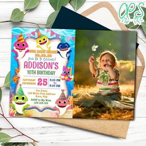 Baby Shark Invitation with Photo Customizable template Instant Download